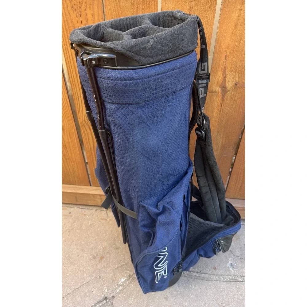 Vtg Ping Hoofer 4 Way Carry Golf Bag Dual Straps Blue W/Stand